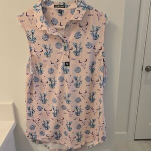 Bad Birdie Pink and Blue Floral Polo
